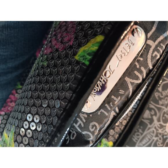 Betsey Johnson  floral sequined black Purse crossbody handbag shoulder bag   *E - Picture 7 of 7